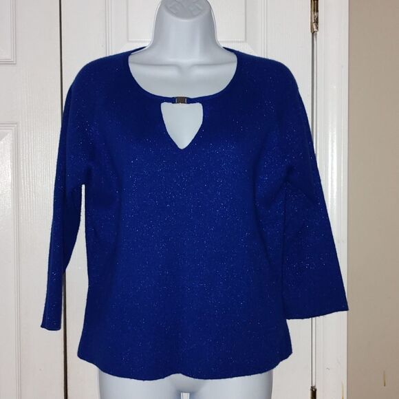 Uniform JohnPaulRichard blue sparkle 3/4 sleeve length sweater  Sz PL - Picture 1 of 4